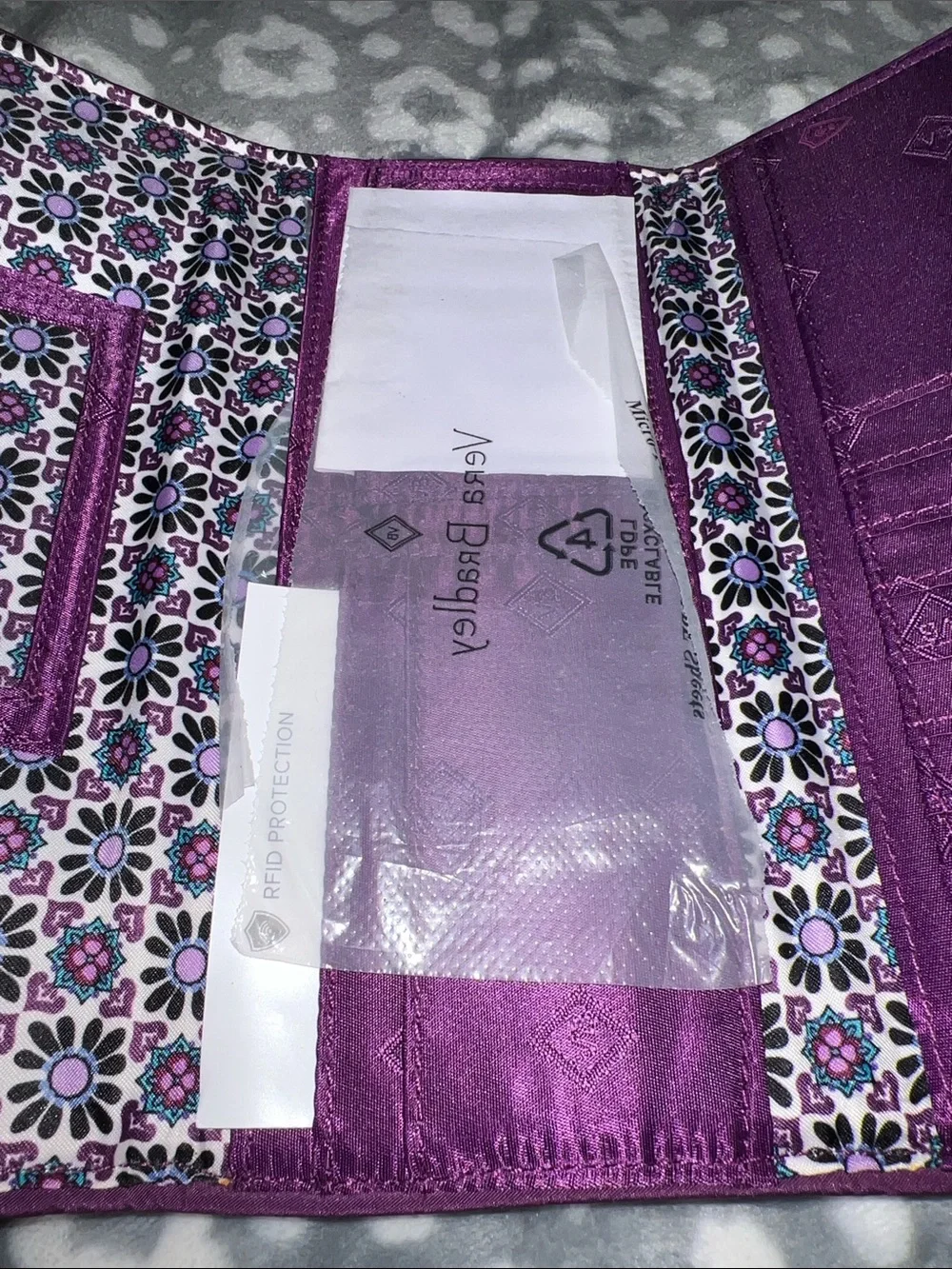 Vera Bradley Purple Teal Floral Quilted Wallet - Picture 4 of 8